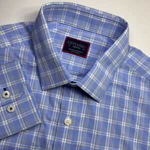 UNTUCKit Zonte Stretch Men's‎ Medium Blue White Plaid Button Down Shirt